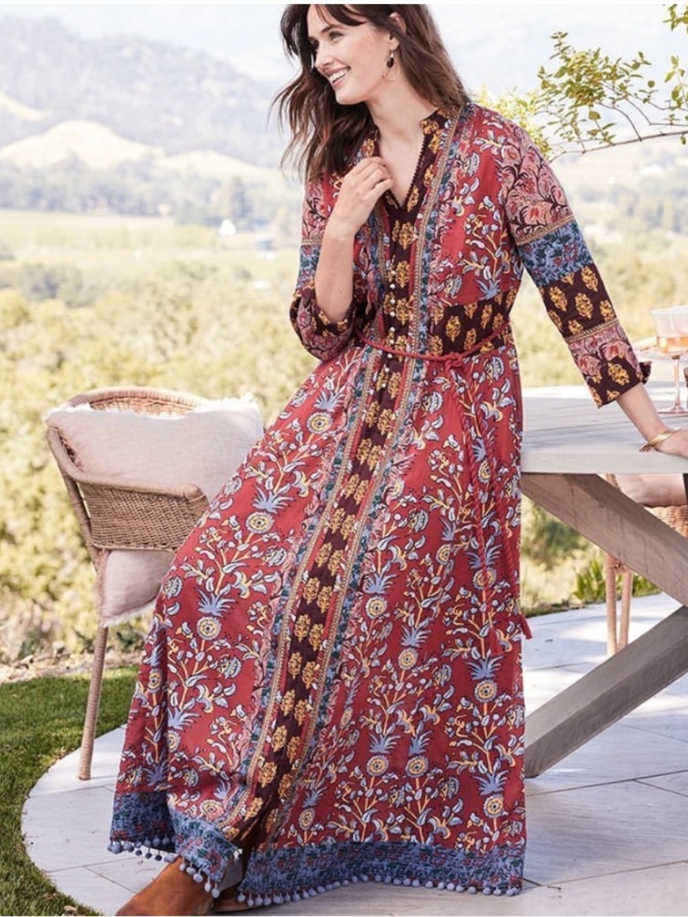 Soft‎ Surroundings Red Carmela Indian Maxi Dress Bohemian size 10 Garnet